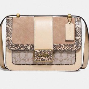 PRICE DROP ✅ Coach ALIE SIGNATURE Snake-skin Embossed Leather & Suede Bag ✨ NWT